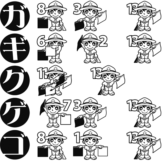 手旗信号　ガ行